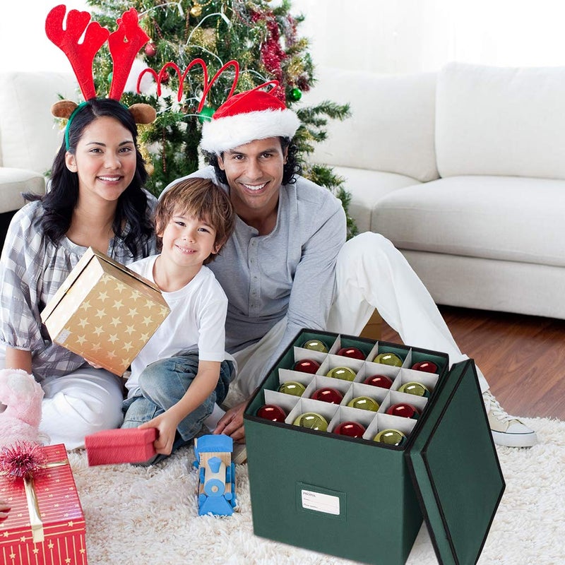 ProPik Christmas Ornament Storage Box, 4 Tier Holds Up to 64 Holiday Ornaments Decoration Balls, Storage Container with Dividers, Made with Durable 600D Oxford Polyester Material (Green) - Image 4